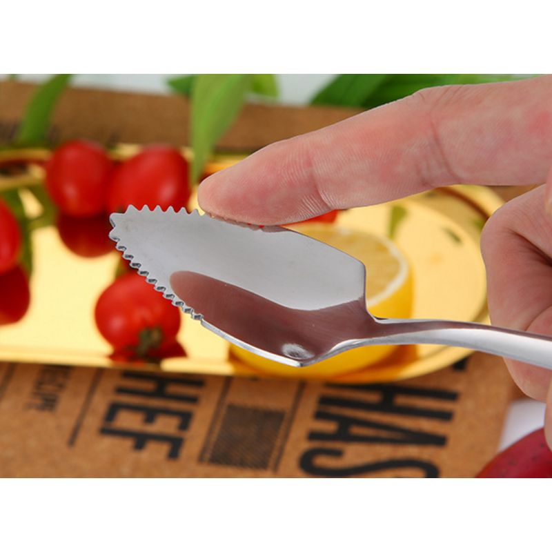 Stainless Steel Grapefruit Scraper Spoon Serrated Sawtooth Edge Long Handle Multi-functional Baby Food Prepare Tool
