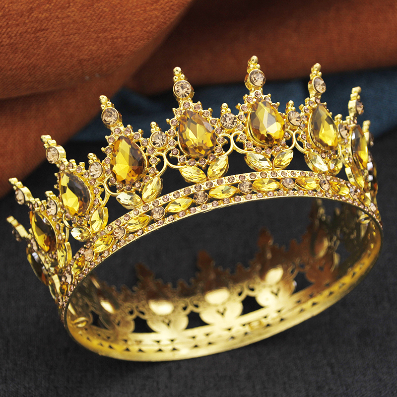 Barokke ronde diadeem koninklijke koningin koning tiara's en kronen feest verjaardag bruids trouwjurk kroon sieraden accessoires: Antique Gold Plated