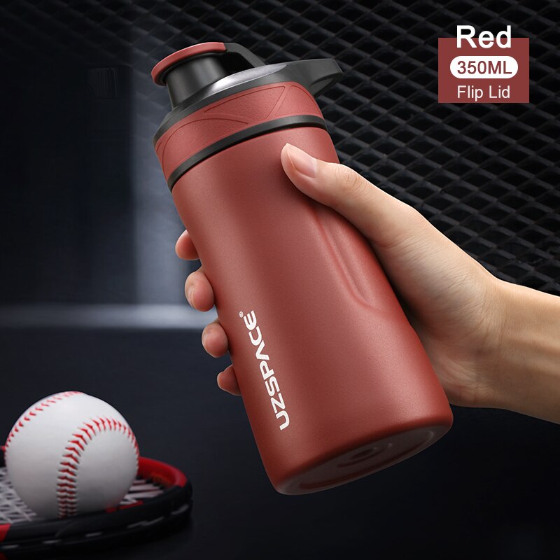 UZSPACE Thermos Stainless Steel Vacuum Flask Cup Portable Leakproof Travel Mug 2 Style Lid Thermo Bottle With Handgrip: Flip 350ml Red