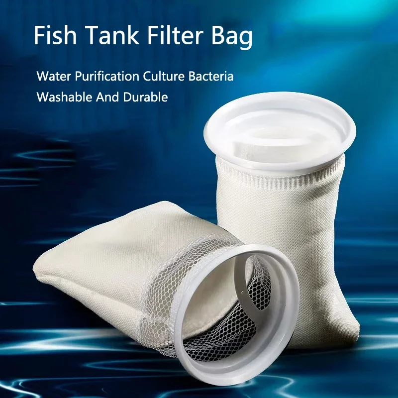 Anti Overflow Aquarium Filter Bag with Frame Washable Reusable Mesh Foam Carpet Sock Bag for Fish Marine Filtration System