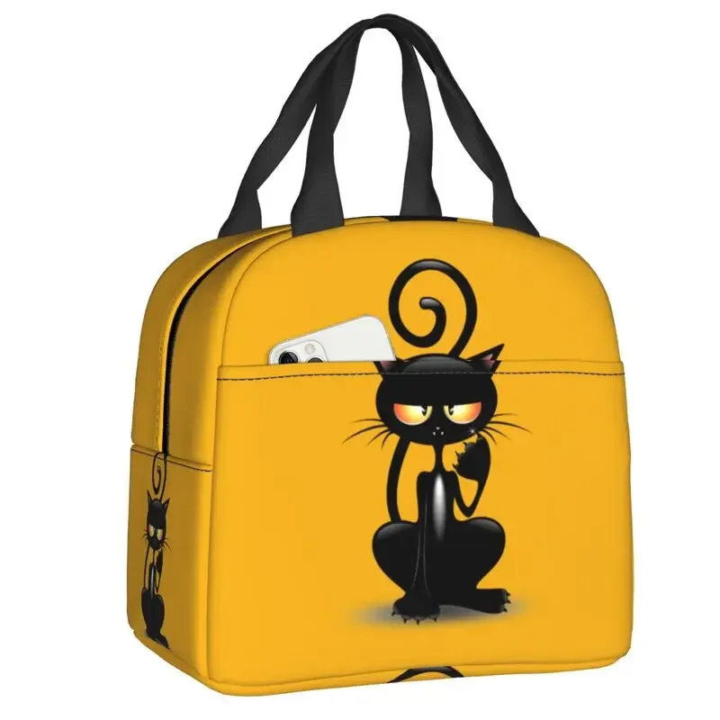 Aangepaste zwarte kat lunchtas dames warme koeler geïsoleerde lunchcontainer box voor student schoolwerk picknick voedsel draagtassen: Donkergrijs