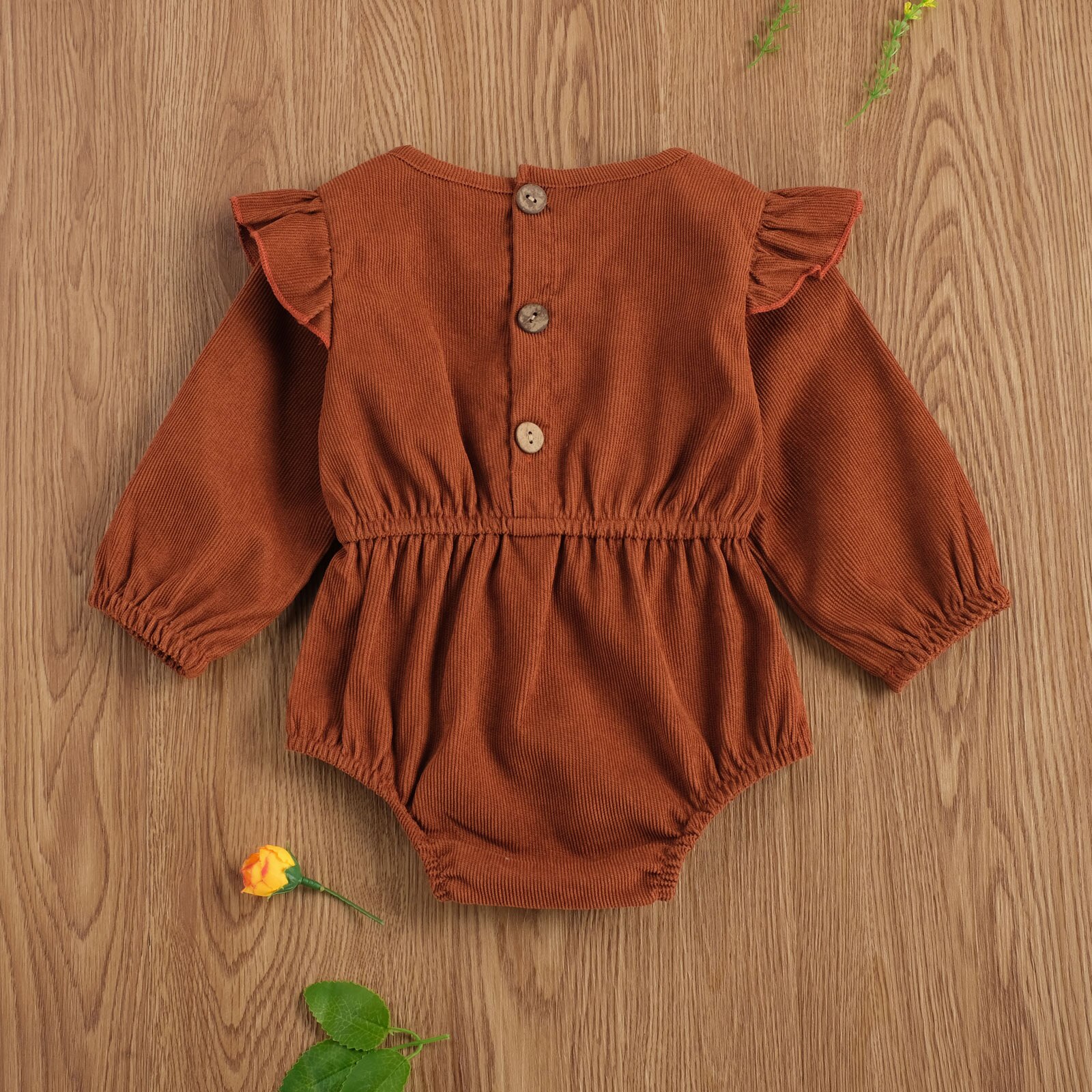 Focusnorma Autumn Baby Girls Boys body 3 colori Solid Ruffles tute con bottoni a manica lunga 0-24M One Piece