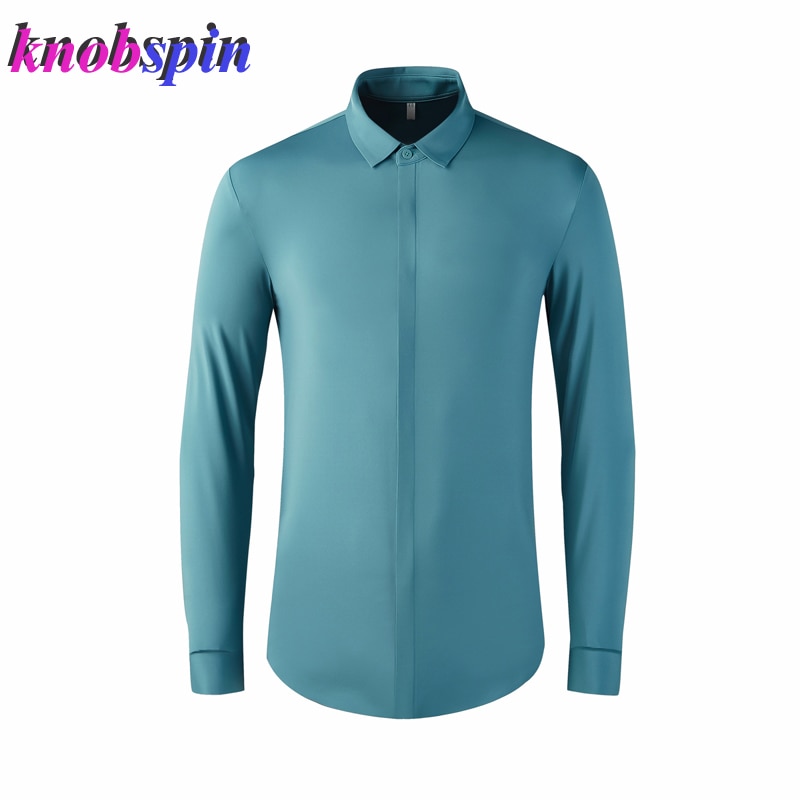 Merkki nylon paita miesten alas kaulus pitkähihainen ohut chemise homme yksivärinen bisnes miesten mekkopaidat plus koko