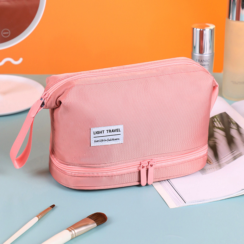 Stor kapacitet kosmetikväska dubbelskiktad necessär sminkorganisatör necessär reseväska bärbar reseväska: Rosa
