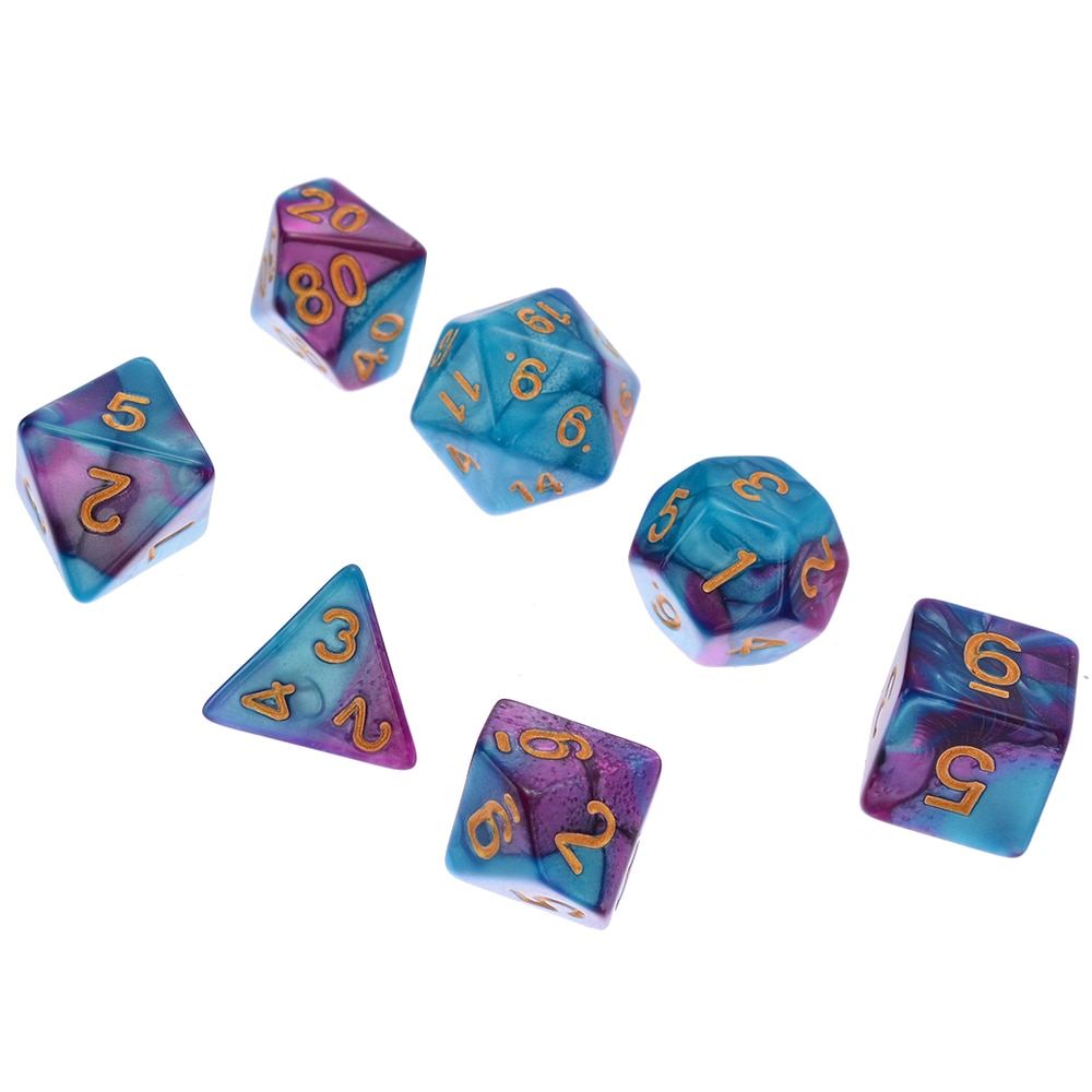 Offres spéciales 7 pièces/ensemble Pack dés polyèdres violet bleu à boire dés pour mdn TRPG MTG jeu de fête ensemble de jouets