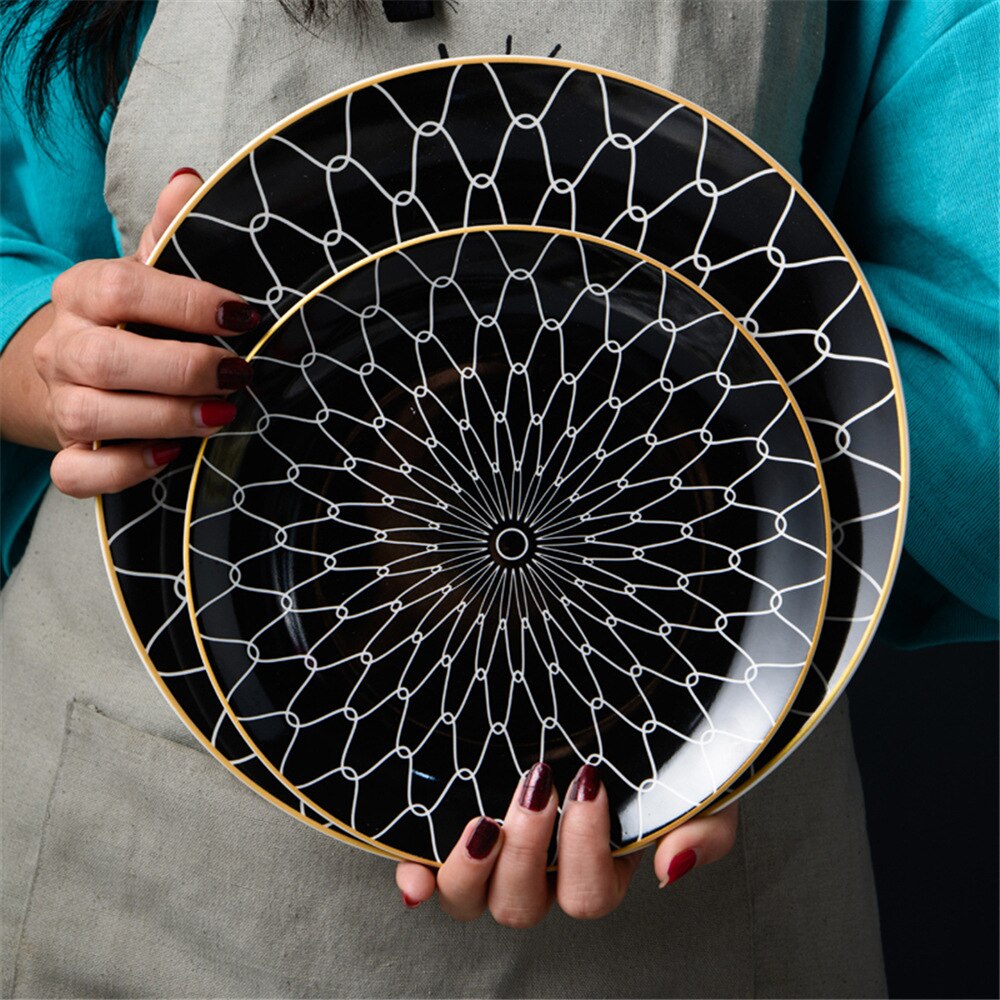 Bordservice keramisk middagstallerken sæt fad 8/10 tommer porcelæn sød dessert tallerken spisestel europæisk geometri moderne tallerken