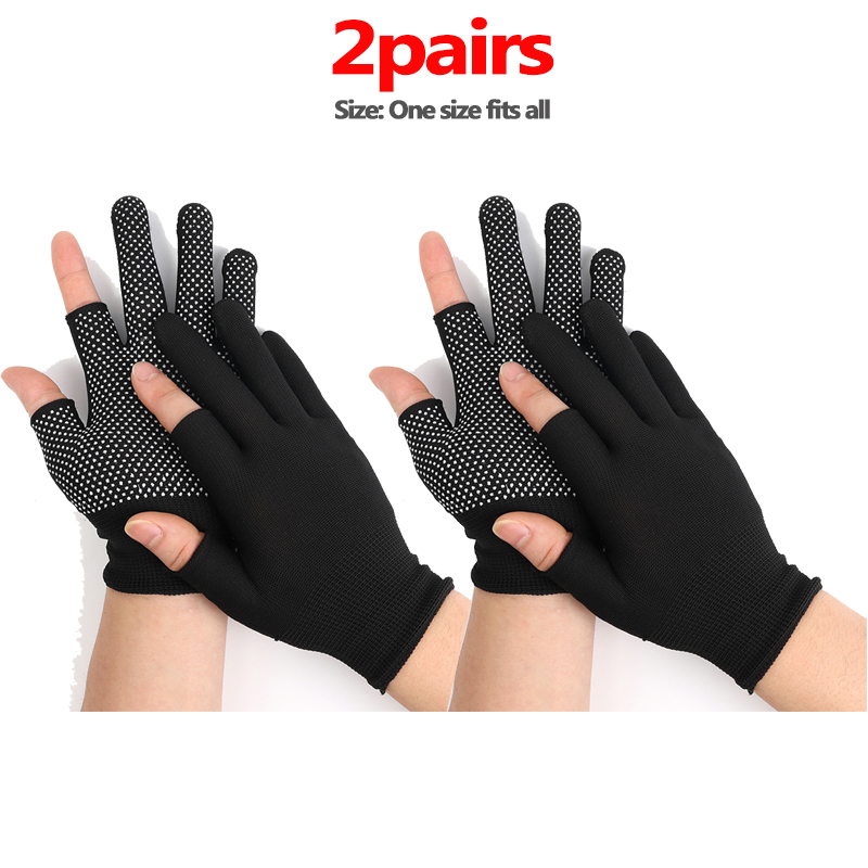 Guantes sin dedos, manoplas de trabajo de nailon antideslizantes para pantalla deslizante, guantes deportivos para conducir en bicicleta al aire libre, hombres y mujeres, blanco y negro: Blanco