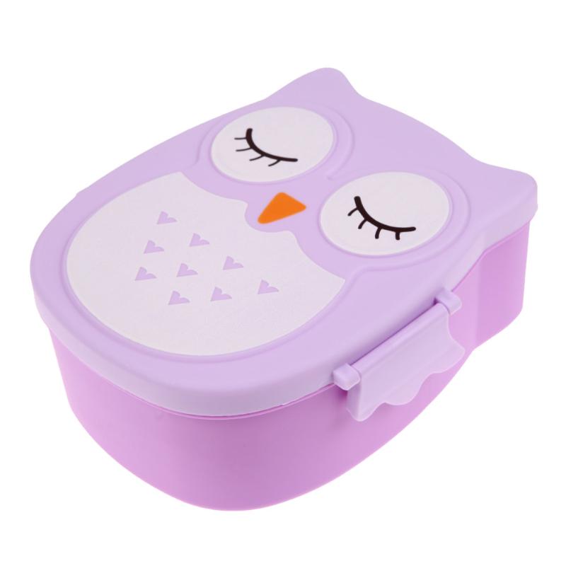 Leuke Cartoon Uil Lunchbox Voedsel Container Opbergdoos Draagbare Kids Student Lunchbox Bento Box Container Met Compartimenten Case: Purple