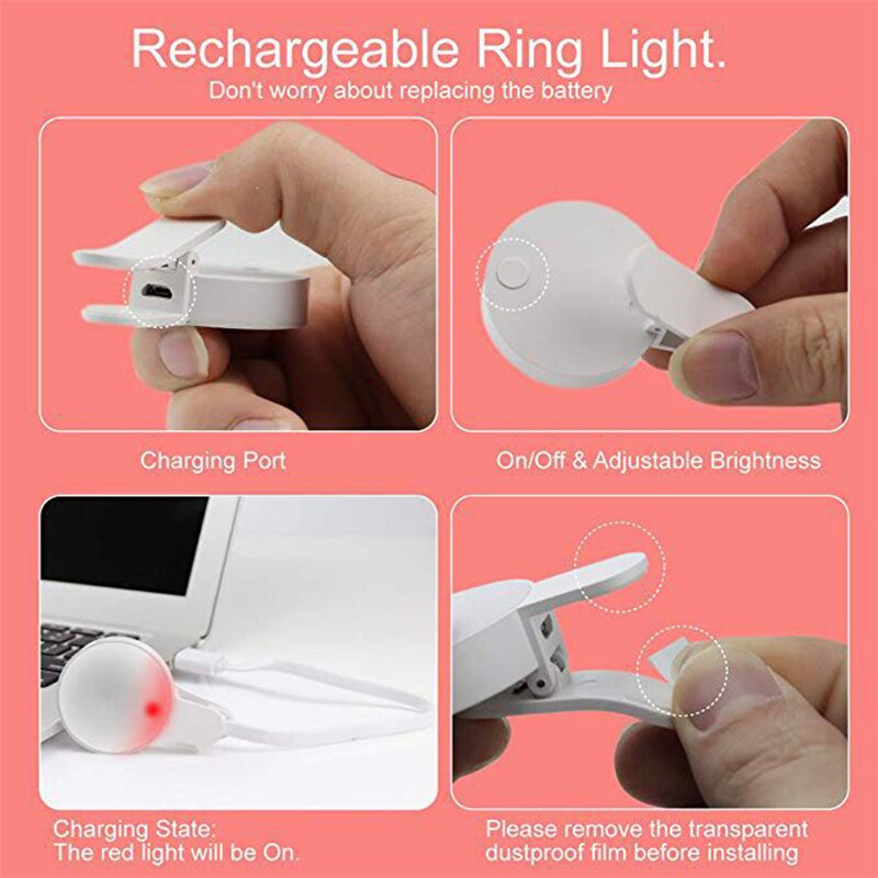 Anillo de luz LED para Selfie con carga USB, lámpara de luz para teléfono móvil, 9 cuentas, recargable, para ordenador