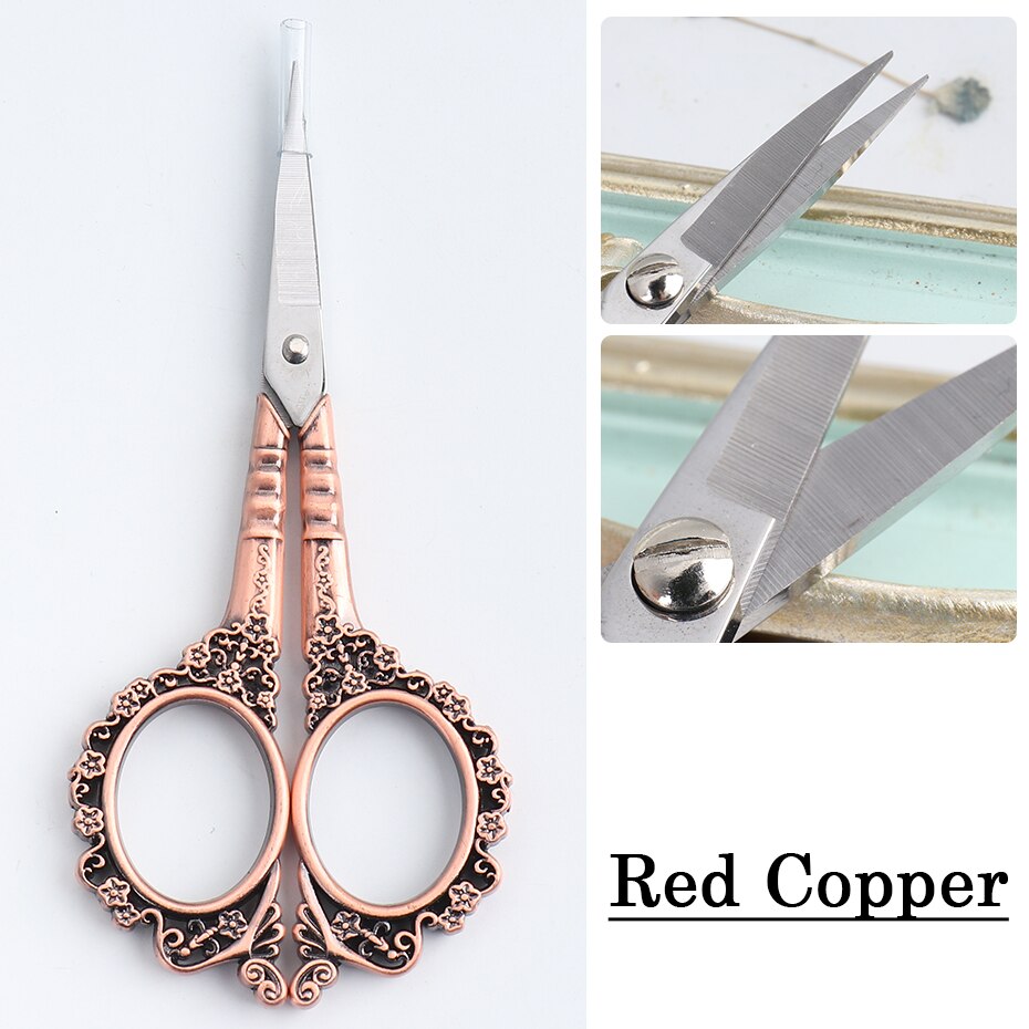 Tijeras para uñas estilo Retro, cortador de pelo de cejas y nariz, tijeras pequeñas de oro rosa para manicura, herramientas de maquillaje JI1852: Red Copper