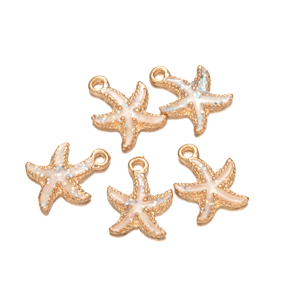 10Pcs/Lot Ocean Starfish Conch Seashell Enamel Charms Pendants For DIY Jewelry Making Birthday Wedding Party Favor: GRAY