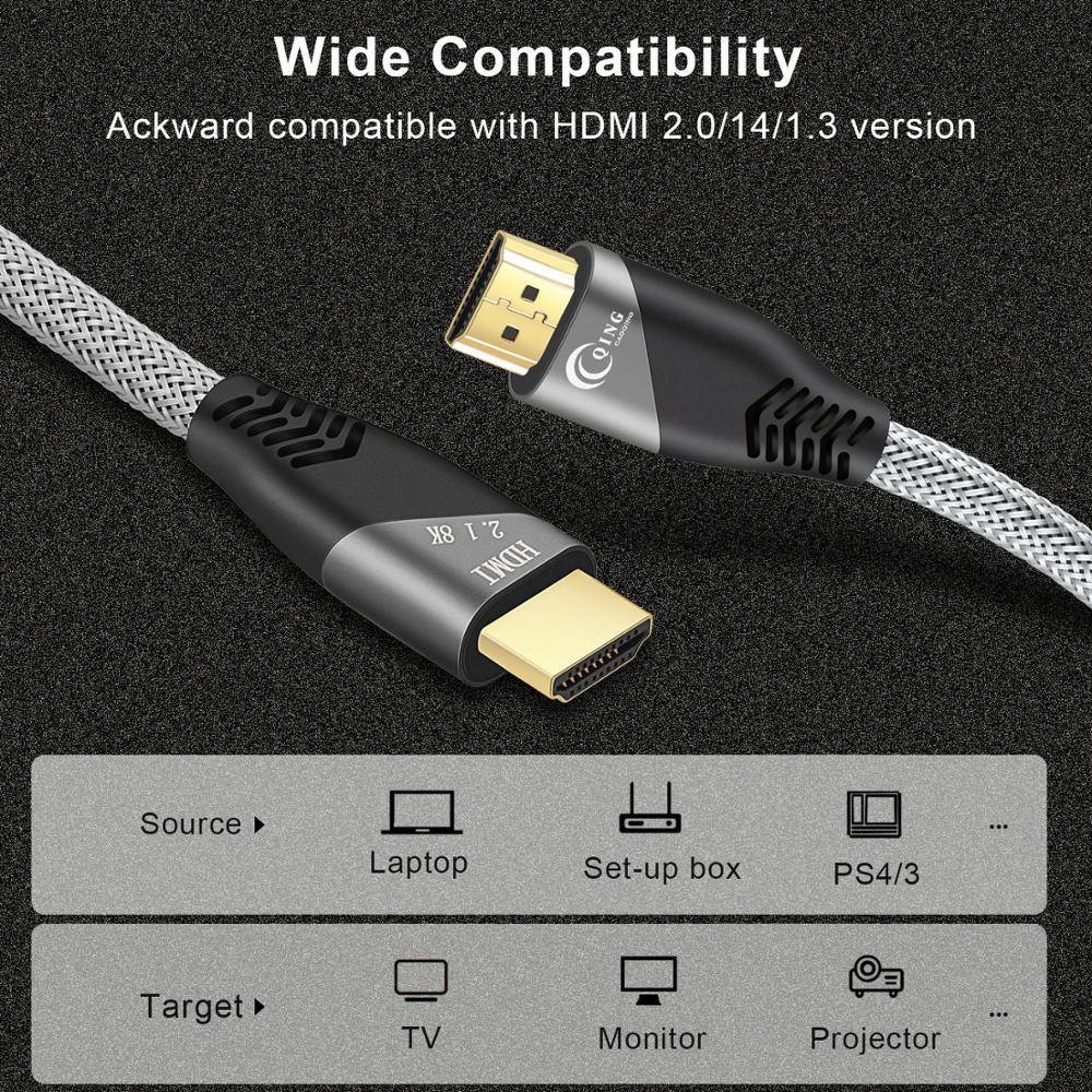 Hdmi 2.1 kabel 8k/60hz 4k/120hz 48 gbps hdcp 2.2 hdmi kabel ledning til  ps4 splitter switch box extender video 8k hdmi 2.1 kabel