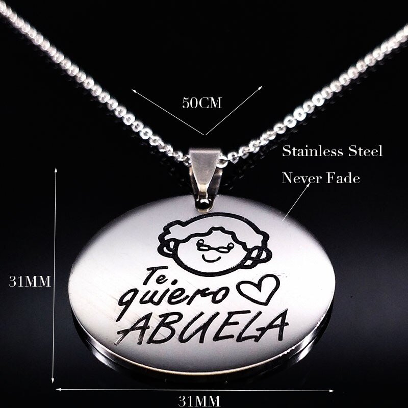 Collar de acero inoxidable con grabado de la Abuela de la familia, Gargantilla, , joyería para mujer