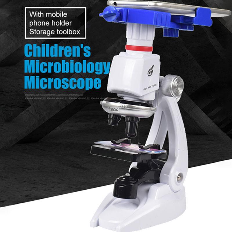 1200X Student Monocular Biological Microscope Set LED Home School Science Educational For Kids Child Lab Optical Instruments: With Mount