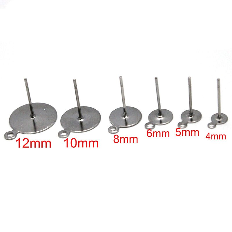 Earring Connectors 4-12 mm Pad Stainless Steel Blank Post Earring Studs Base Pins with Loop Fit Women DIY Earring Jewelry Making
