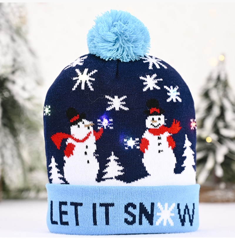 LED Christmas Hats Knitted wool cap Christmas Santa cap Light Up Knitted Hat for Kid Adult For Christmas Year Party