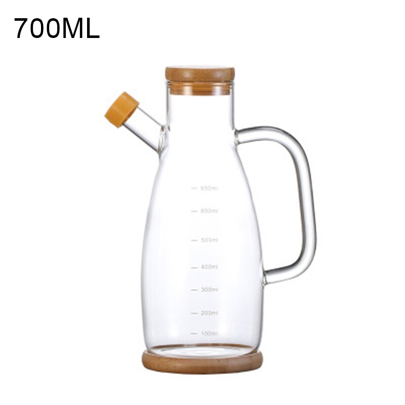 Oliiviöljyn annostelija lasipullo, juomaton, lyijytön, bambukansi-etikkapullot keittiön ruoanlaittoastiaan yu-home: 700ml