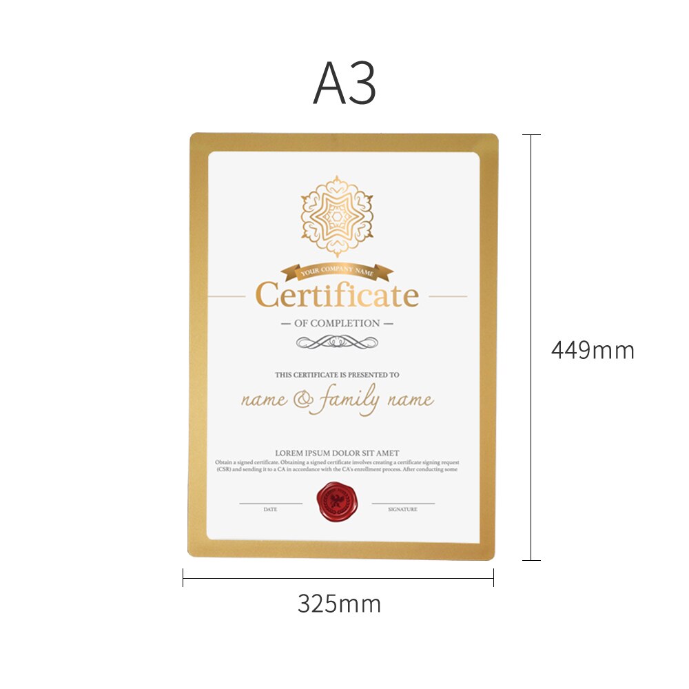 Office Store A3 Certificate Frame Magnetic Photo Picture Frame wall mounted picture poster document display frame Plastic Sheet