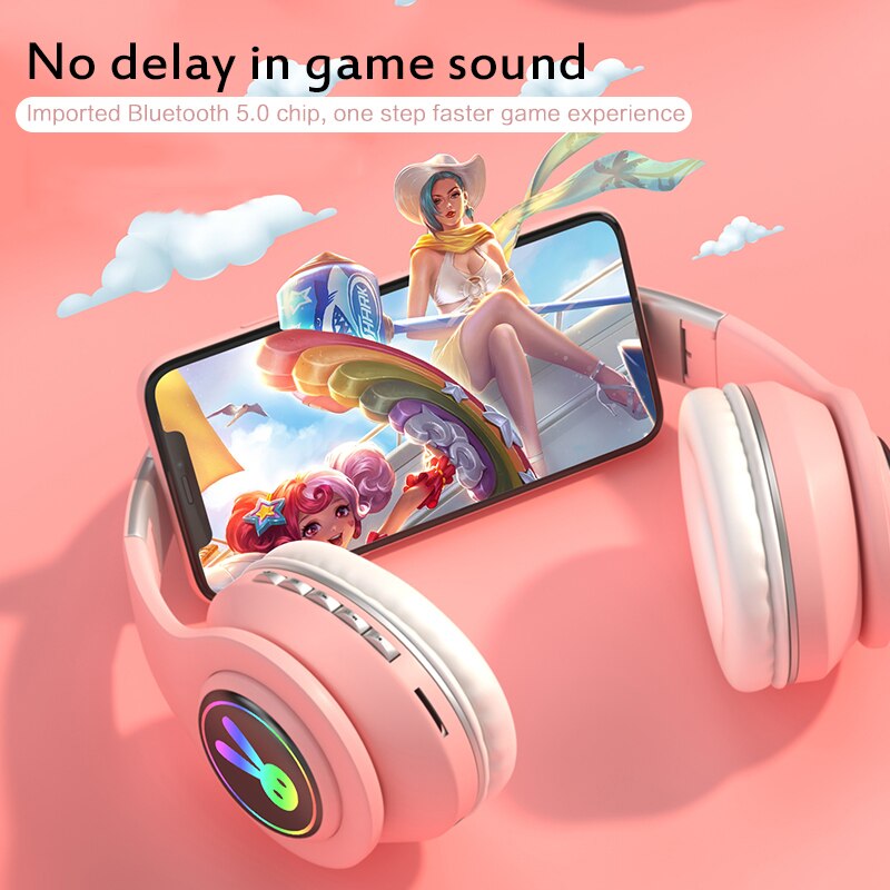 Oreillette Bluetooth sans fil montée sur la tête lumineuse avec Microphone écouteurs de musique mains libres meilleur pour les enfants