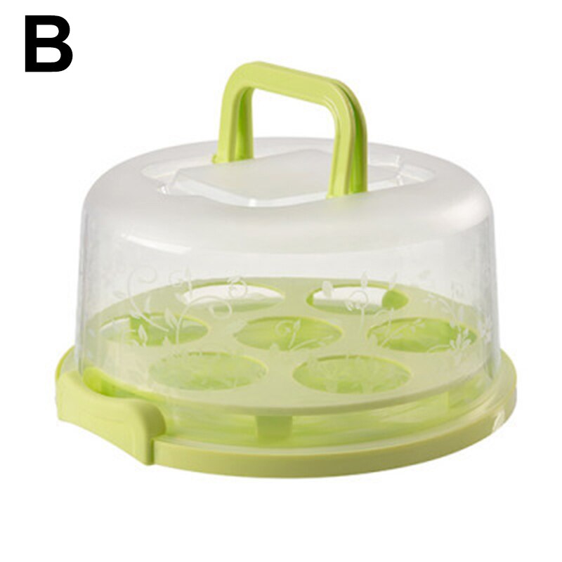 Portable Cake Storage Box Round Birthday Cake Box Kitchen Wedding Baking Container YE: Green  B