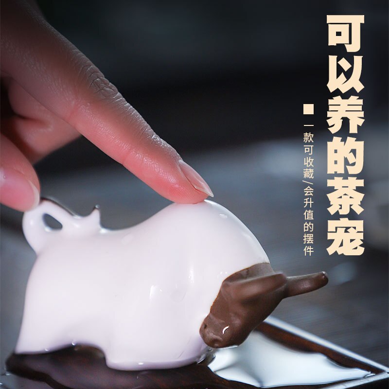 Calf ceramic tea pet ornaments, tea play Ru porcelain can be opened, tea set Kung Fu accessories