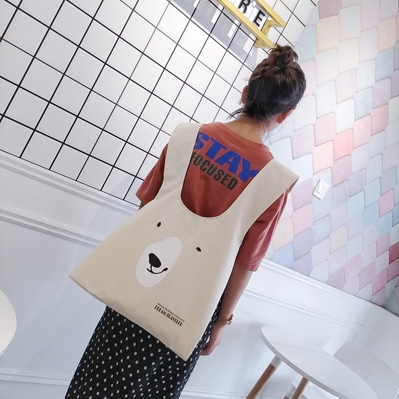 Cotton Canvas Eco Shopping Tote Shoulder Bag Handbag Print Polar Bear Face BF41