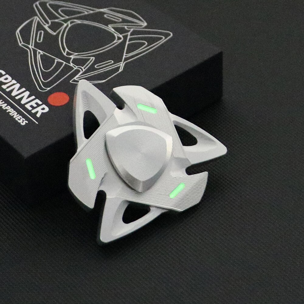 Aluminium Precisie Lagers Fidget Vinger Spinner Metalen Grote Witte Haai Stress Spinning Speelgoed Vingertop Gyro: Illuminated-Silver