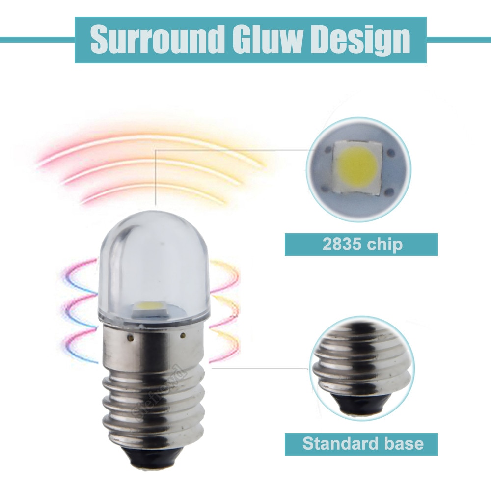 Ampoule LED E10 3V 6V 12V 24V, blanc 2835, 4 pièces, vis miniature, lampe de remplacement, torche pour vélo, bricolage