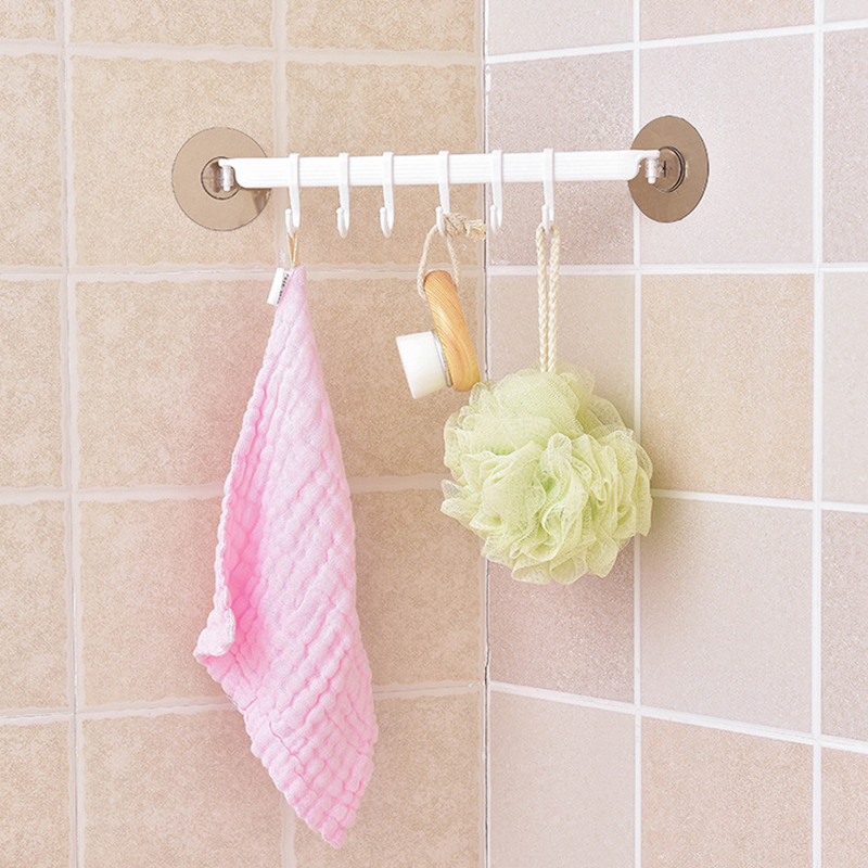 Toallero de pared para baño con 6 ganchos autoadhesivos, estantería para colgar sin clavos, colgadores para llaves con pasta fuerte, estante de almacenaje para Cocina
