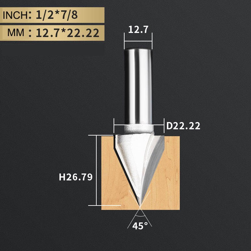 TIDEWAY 45 60 Degree V Bit Tungsten Carbide 3D V-Shaped Engraving Router Bit CNC Woodworking Tool for Hardwood MDF Plywood: V00907