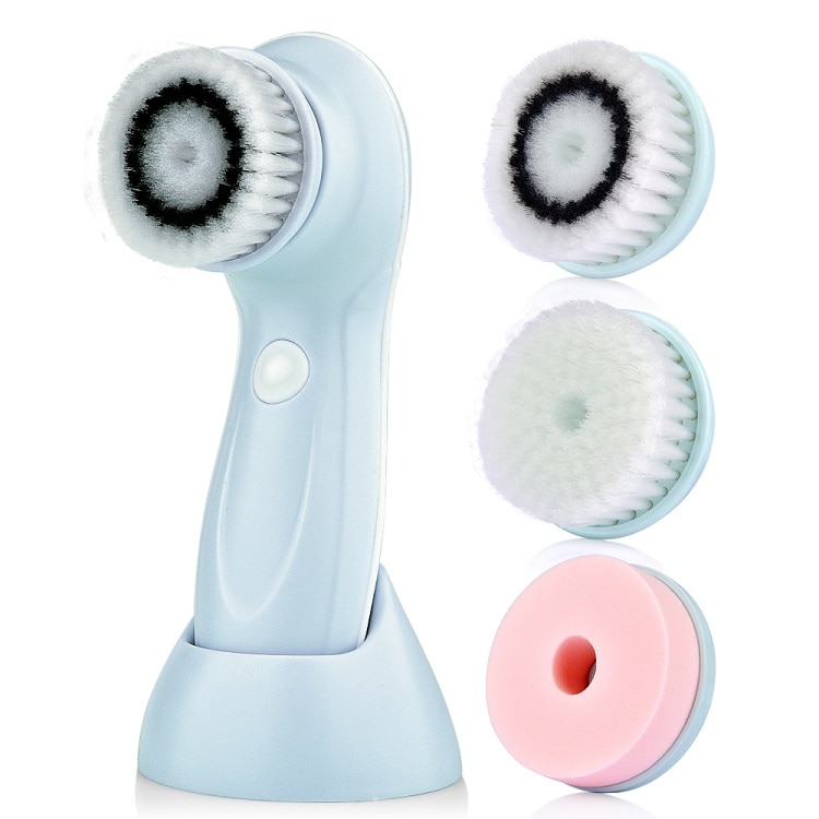 AGDOAD Face Cleansing Brush Electric Face Skin Cleaning Tools with 3 Types Brush Head USB Charging Deep Cleansing Facial Brush: Blue