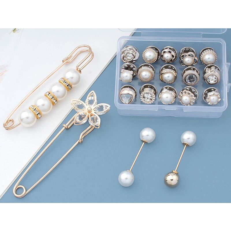 Vrouwen Mode Parel Manchetknopen Taille Gesp Pin Sieraden Accessoires Vrouwelijke Rok Broche Metalen Knoppen Set