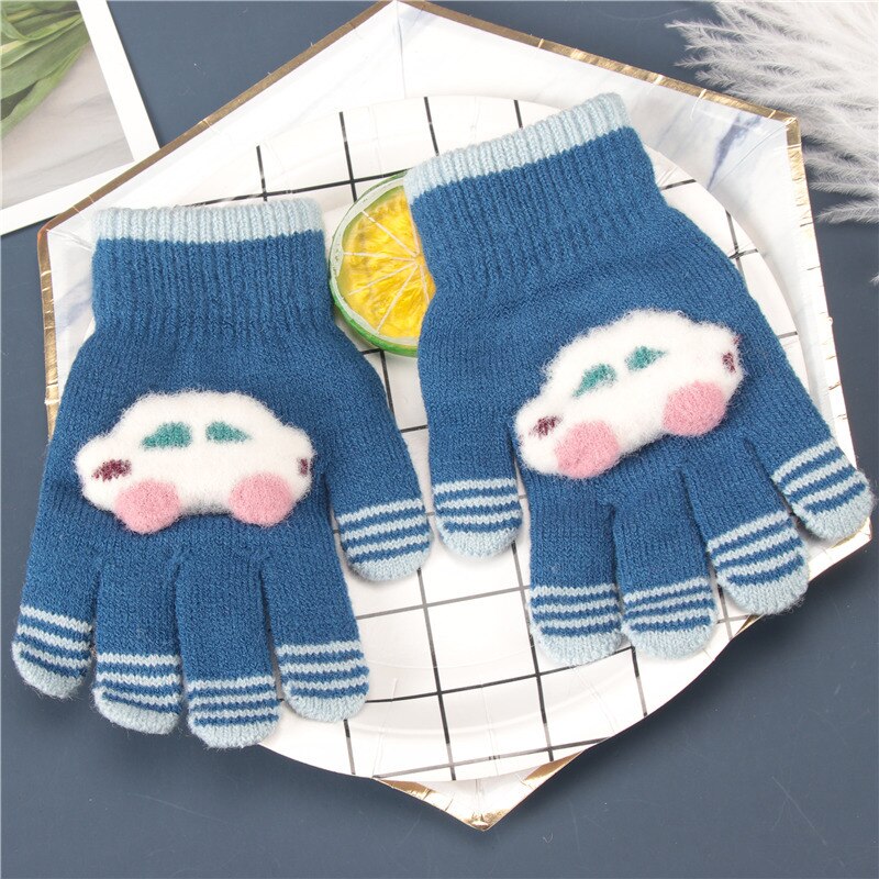 Baby Meisjes Handschoenen Volledige Vinger Voor Kinderen Cartoon Auto Wanten Warmer Kids Herfst Winter Handschoen School Jongen Wollen Gebreide Mitten