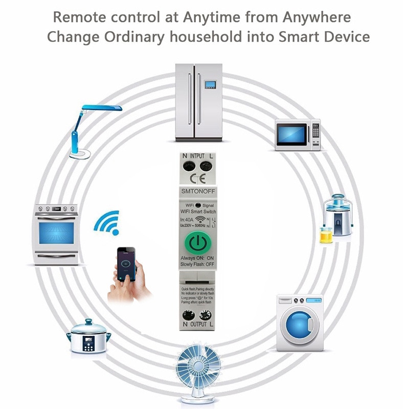 Disyuntor WiFi de Riel Din, interruptor inteligente con temporizador, relé, Control remoto por aplicación tuya con voz de Smart Home, Alexa y Google Home