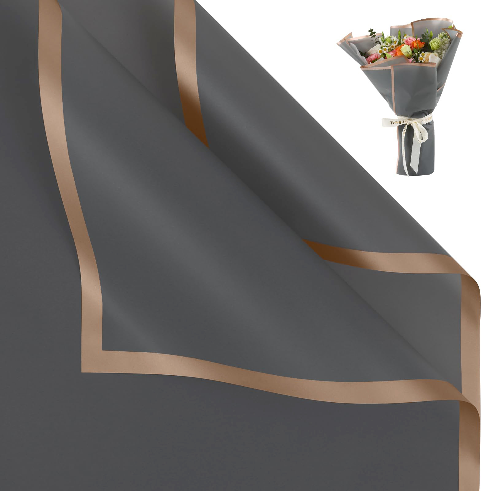 10 Sheets Flower Wrapping Paper with Golden Edges, Waterproof Bouquet Packaging - Ideal for DIY Weddings & Birthdays: Orange