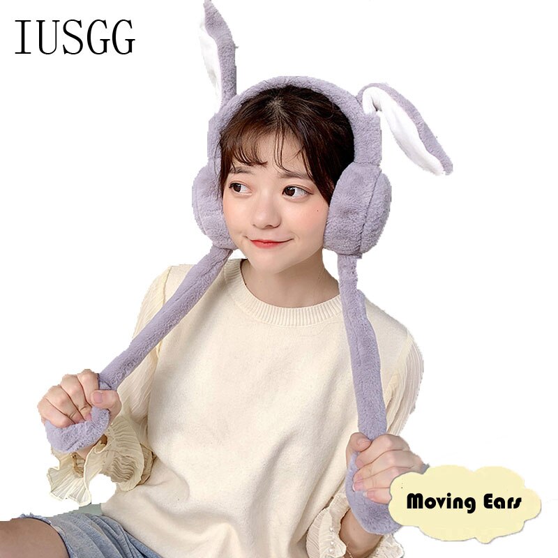 Protège-oreilles mobiles pliables avec oreille de lapin en hiver coupe-vent pour filles, protège-oreilles en peluche tricoté, oreilles de lapin poilu