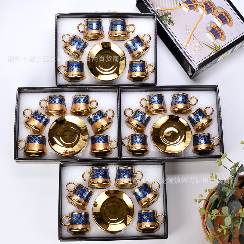 6 cups and 6 plates of ceramic cups box set European-style coffee cup hand-holding ceremony opening ceremony: Section f