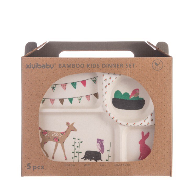 Baby Dishes Set Eco-friendly Bamboo Fiber Dinnerware Cute Cartoon Animal Bowl Tableware for Toddlers Boy Girl WXY010: WXY010F