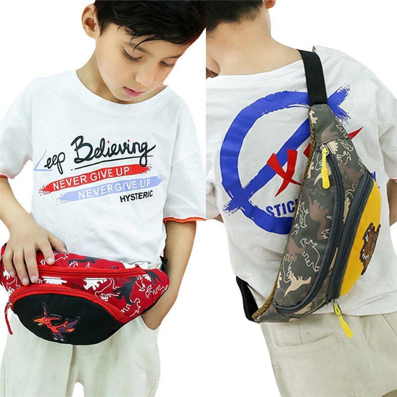 Børn drenge sportstasker bælte tasker til børn tegneserie dinosaur fanny pack pung til drenge udendørs sportsaktiviteter tasker