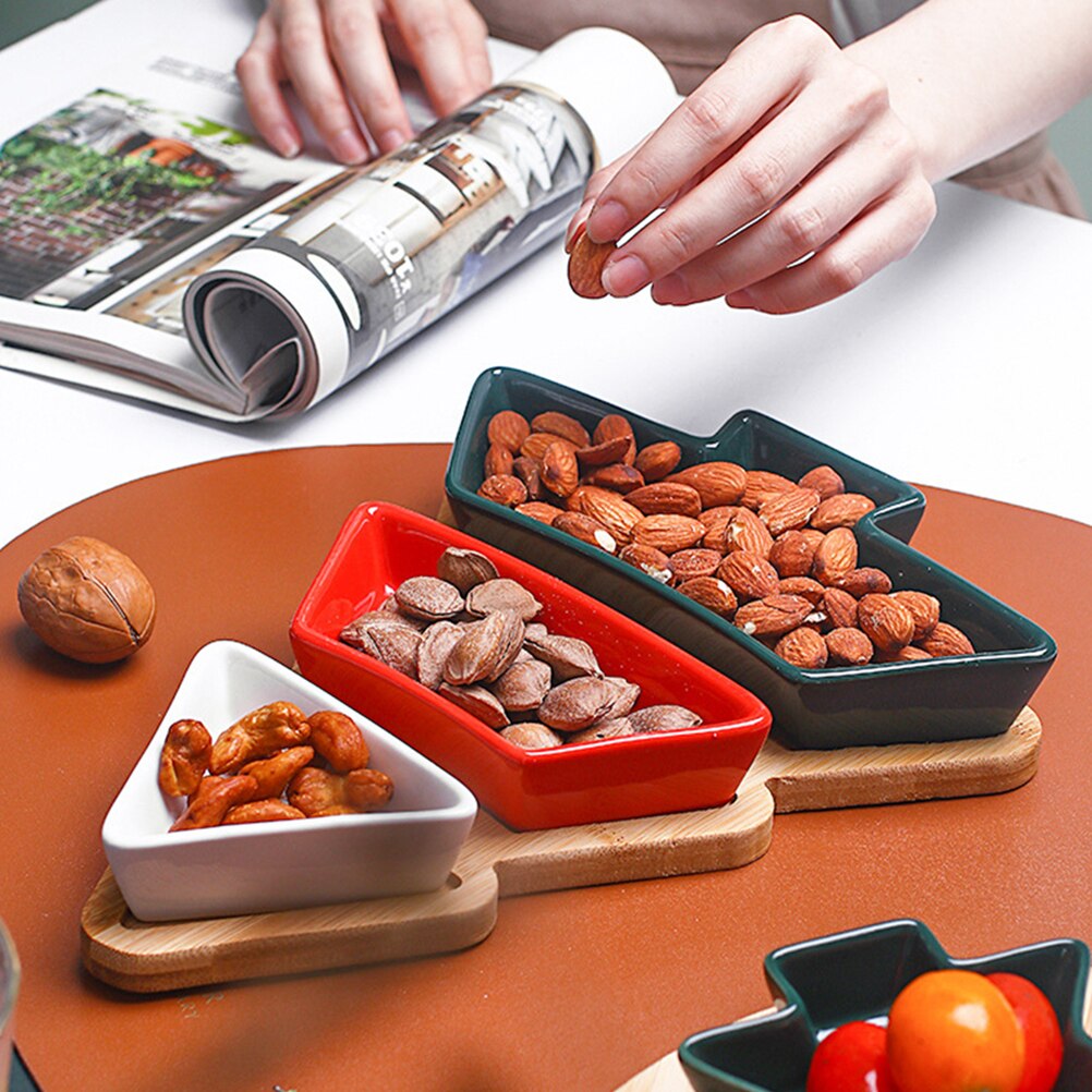 Christmas Tree Shape Fruits Trays Dish Ceramics Snacks Candy Tray Plates Christmas Fruit Snacks Trays Kitchen Storage Organizer