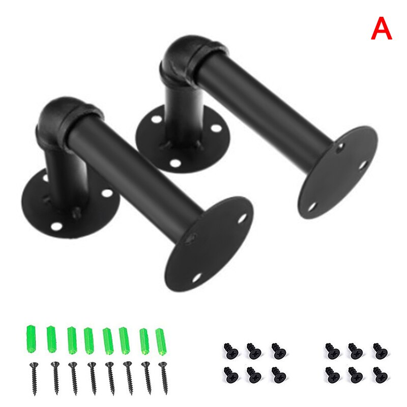 2pcs Industrial Wall Mounted Iron Pipe Shelf Bracket Floating Shelf Holder Black Durable H99F: a