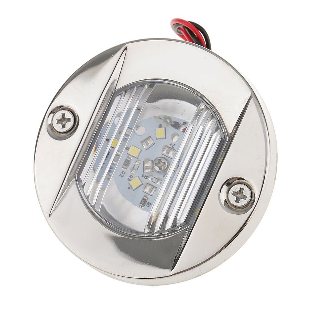 12V Round Marine Navigation Light Stainless LED Transom Mount Stern Anchor Lights Flush Mount, Waterproof, Dia. 75mm
