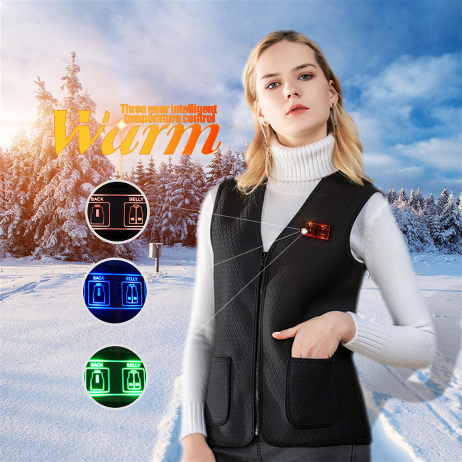 Unisex Winter Warm Plus cashmer Smart heating Cotton Vest USB Infrared Eletricity Heating Vest Outdoor Flexible Thermal Jacket