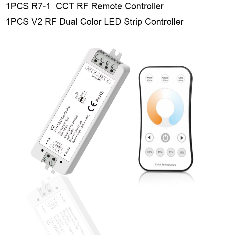 Ww Cw Led Controller Dc 12V 24V 2CH 10A 2.4G Draadloze Afstandsbediening Rf Led Dimmer voor Cct Daul Wit Led Strip Licht: V2-R7-1