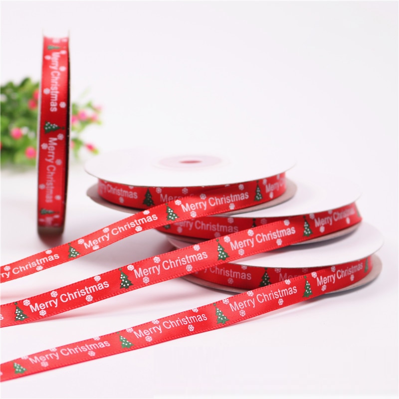 25 Yards/Roll 1Cm Kerst Lint Diy Accessoires Materiaal Grosgrain Lint Partij Decoratie Kerst Cadeau Verpakking