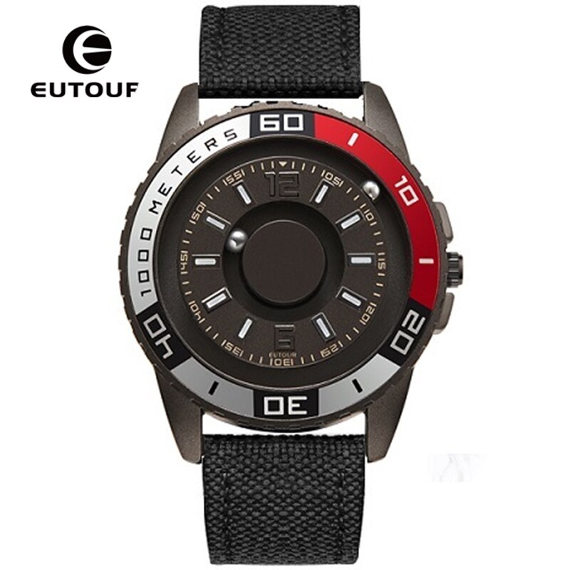 EUTOUR Innovative Black Sliver Magnet Magnetic Metal Multifunctional Watch Men's Sports Quartz Watch Cool Watch Male Reloj: Nylon Band A