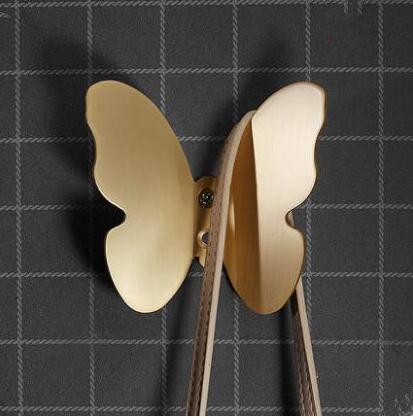 Porte-manteau en forme de papillon, crochet en laiton, lumière de luxe en bronze à canon trois dimensions, décoration de chambre à coucher, porte-manteau pour porche: gold brush