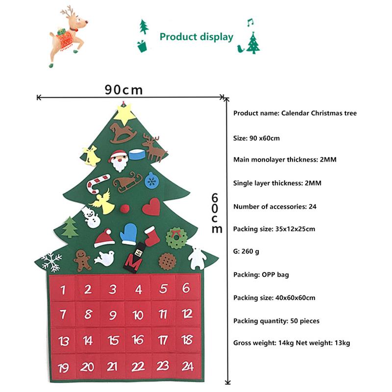 Söt filt hängande tyg julgran adventskalender med fickor för xmas dekoration barn unge leksak jul dekoration