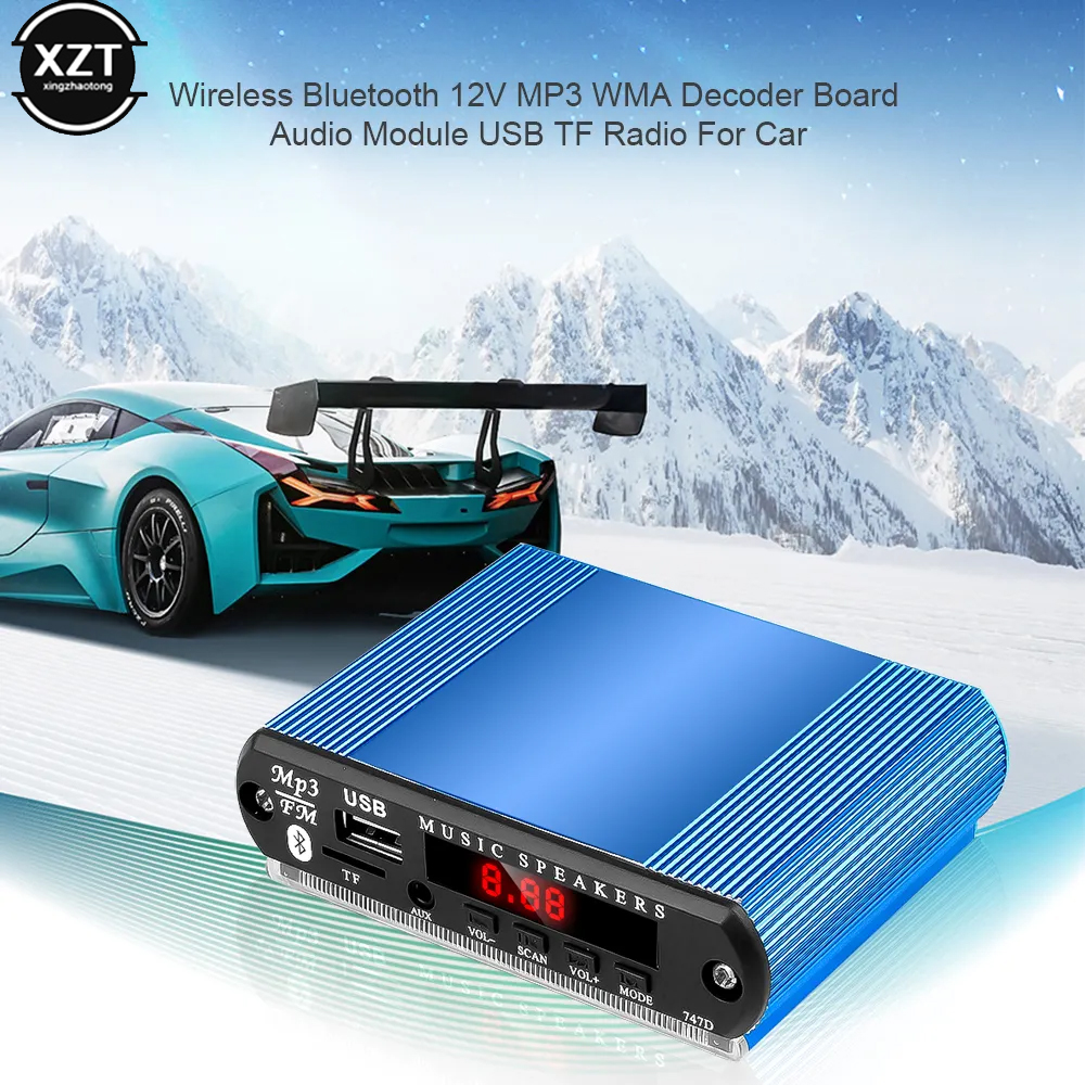Niebieska aluminiowa obudowa modułu do dekodera Bluetooth WMA Odtwarzacz muzyczny MP3 Moduł radia samochodowego Obsługa USB FM TF