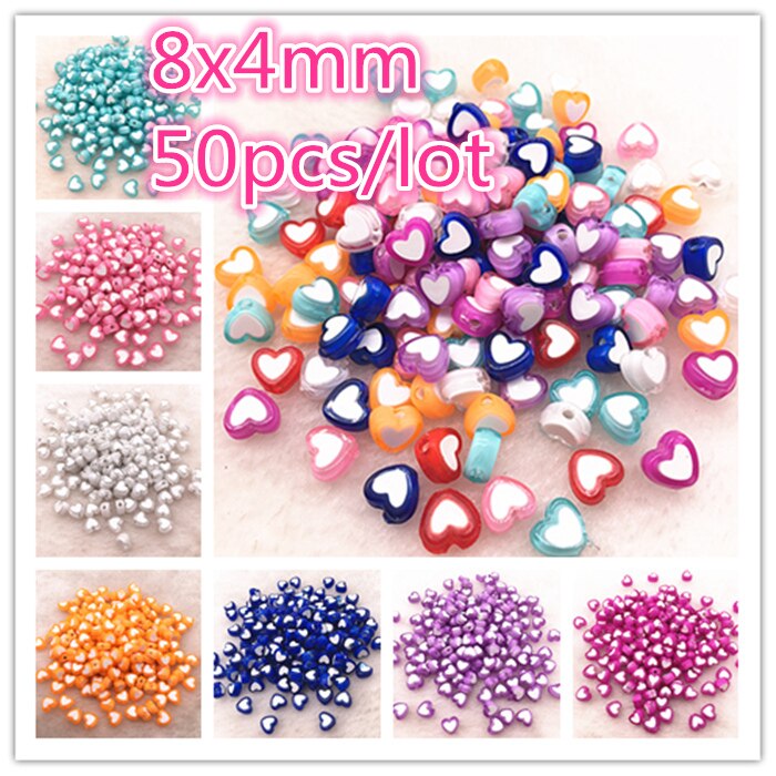 50 stuks 8x4mm roze Kleur Glossy Hart Acryl Bead Loose Spacer Kralen Voor Sieraden Maken DIY armband Accessoires